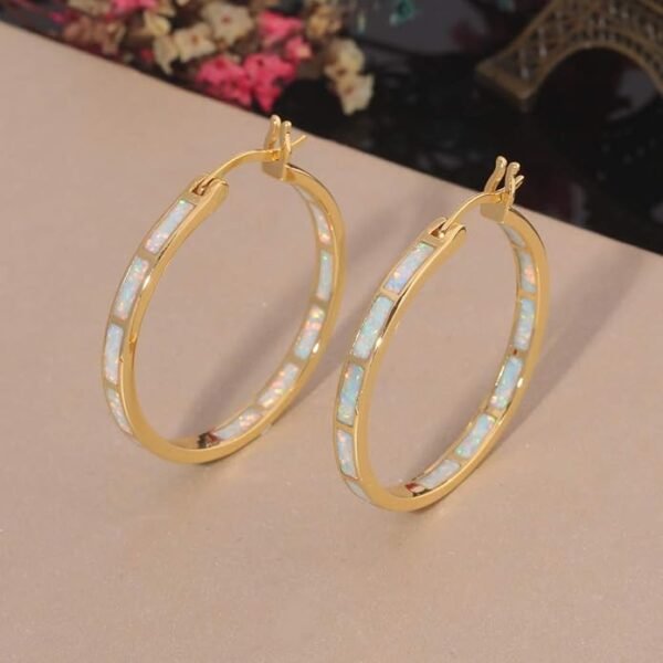 Opal Hoop Earrings,Women Jewelry Rhodium Plated - Image 2