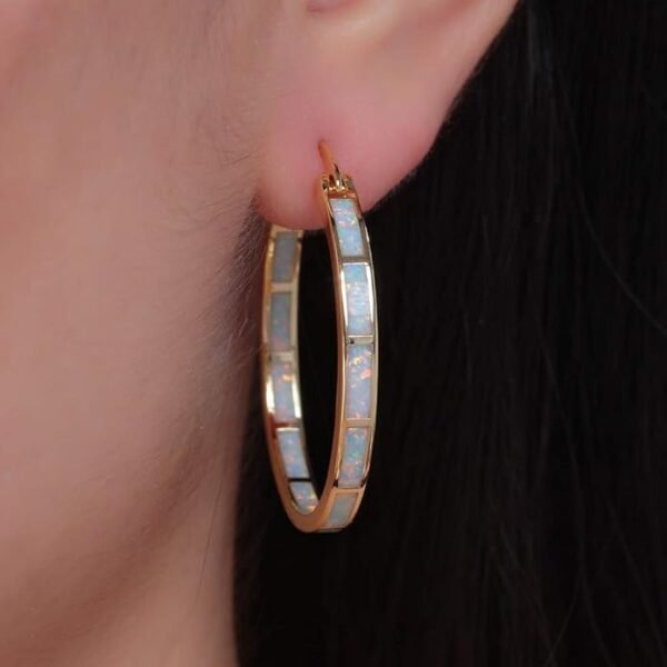Opal Hoop Earrings,Women Jewelry Rhodium Plated - Image 3