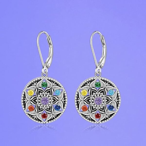 Mandala Chakra Earrings for Women Sterling Silver Yoga Lotus Flower - Image 7